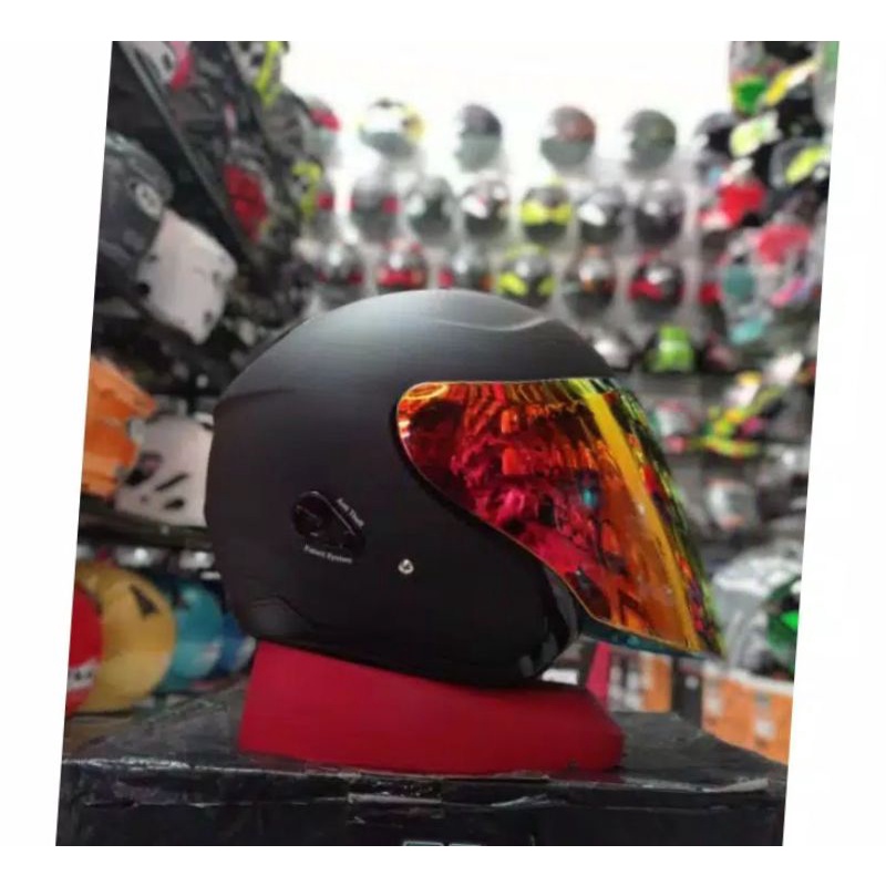 helm kyt kyoto solid paket GANTENG TERMURAH (BISA COD)-Hitam dop&kaca red