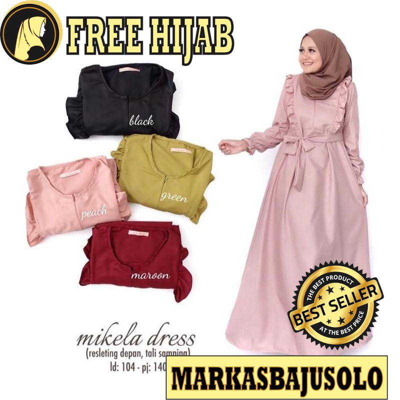 GAMIS  MIKELA BUSUI RESLETING DEPAN BSW MONALISA MAXMARA / GAMIS SYARI MURAH BRUKAT PLISKET BROKAT
