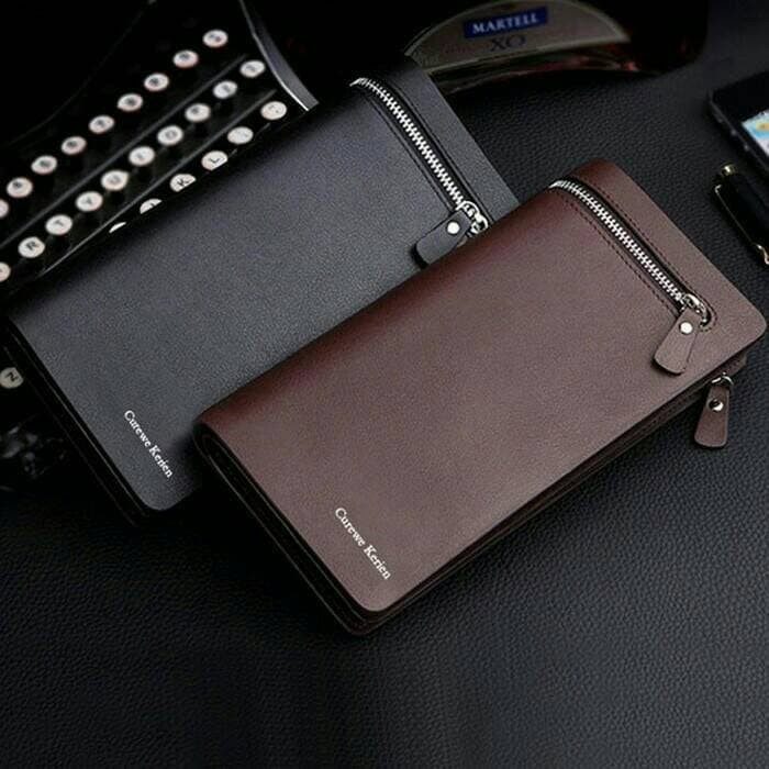 Dompet Kulit Pria Original  Curewe Kerien Premium t Wanita Zipper Panjang Handbag - Cokelat Tua term