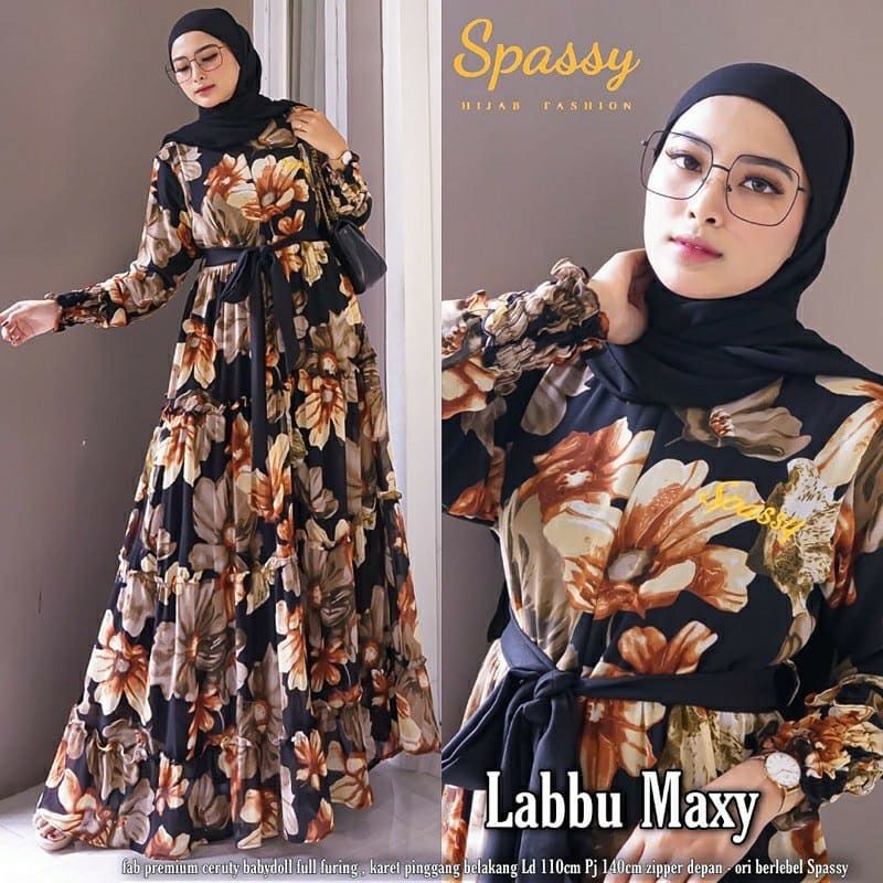 Labbu Maxy/gamis ceruty motif bunga/gamis bordir spassy/gamis busui/gamis muslim/gamis ld 110