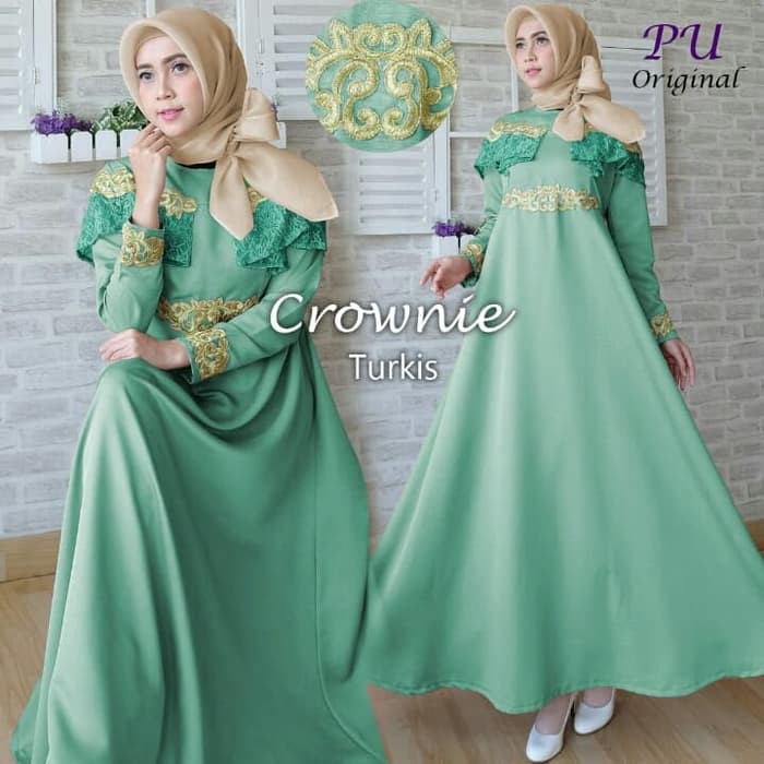 NISSA SABYAN  Gamis Kebaya Pesta Crownie Baloteli Turkis - Baju Pesta Gamis Brukat - Hitam