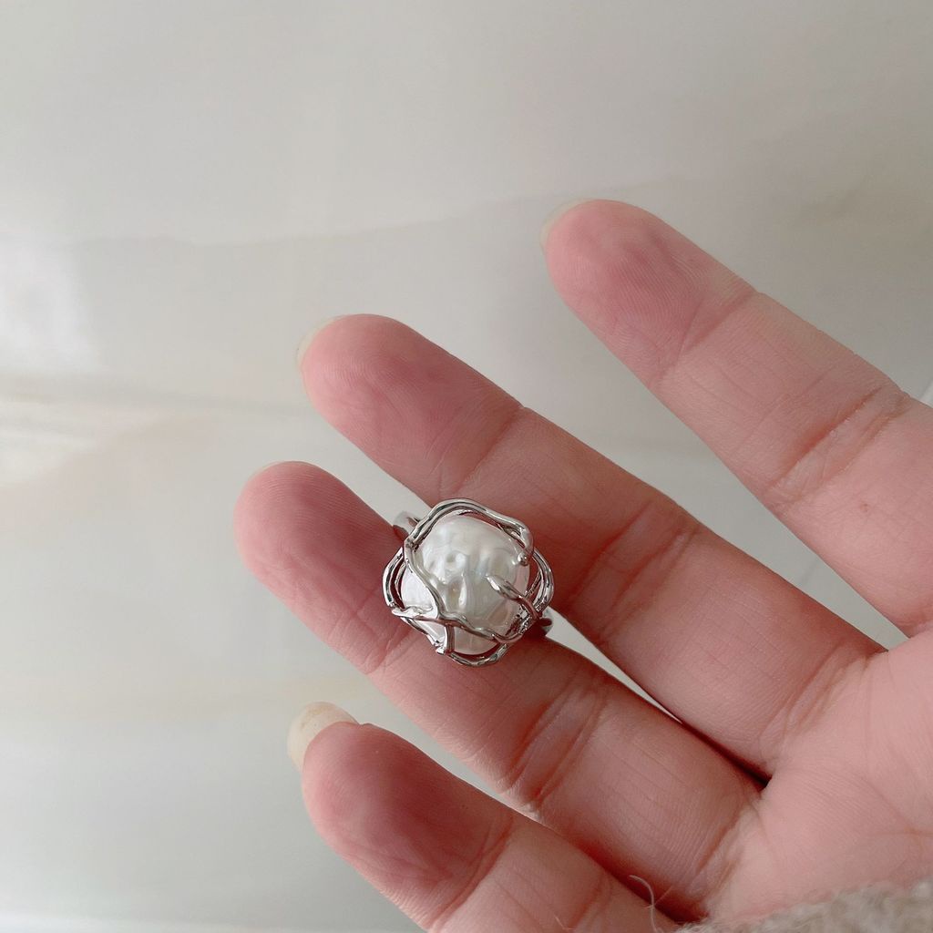 Cincin Mutiara Asimetris Gaya Korea Untuk Wanita