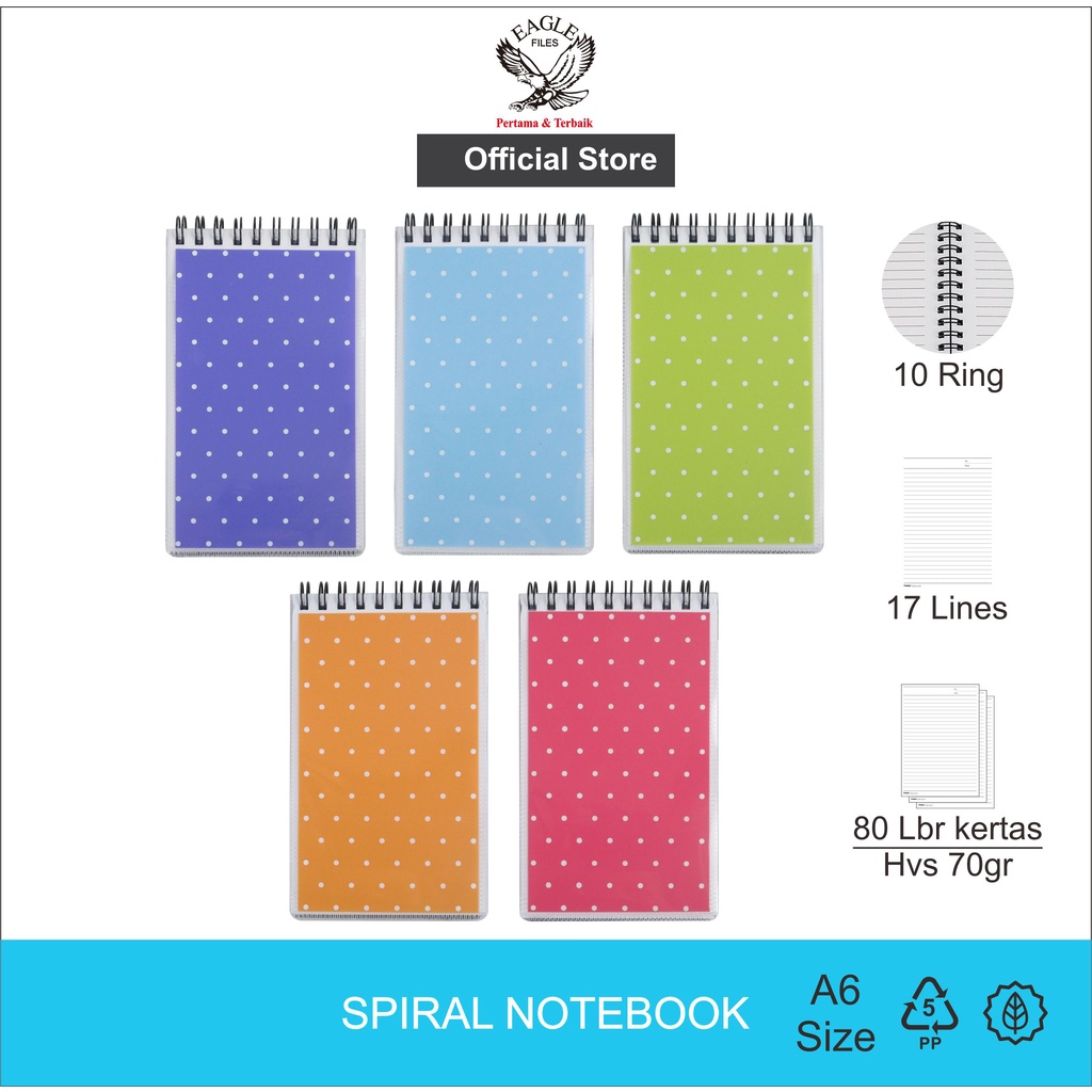 

EAGLE Notebook Spiral A6 Motif POLKADOT / Buku Tulis Spiral / Spiral Notebook / Notes Spiral