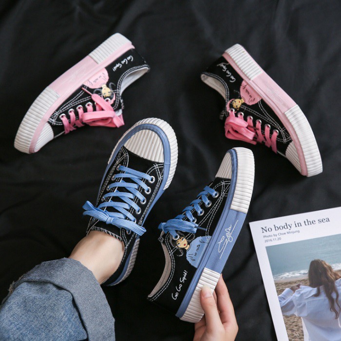 BISA COD ✓ Sepatu Sneakers wanita casual wear ala back to school model korea bahan Canvas Impor-4