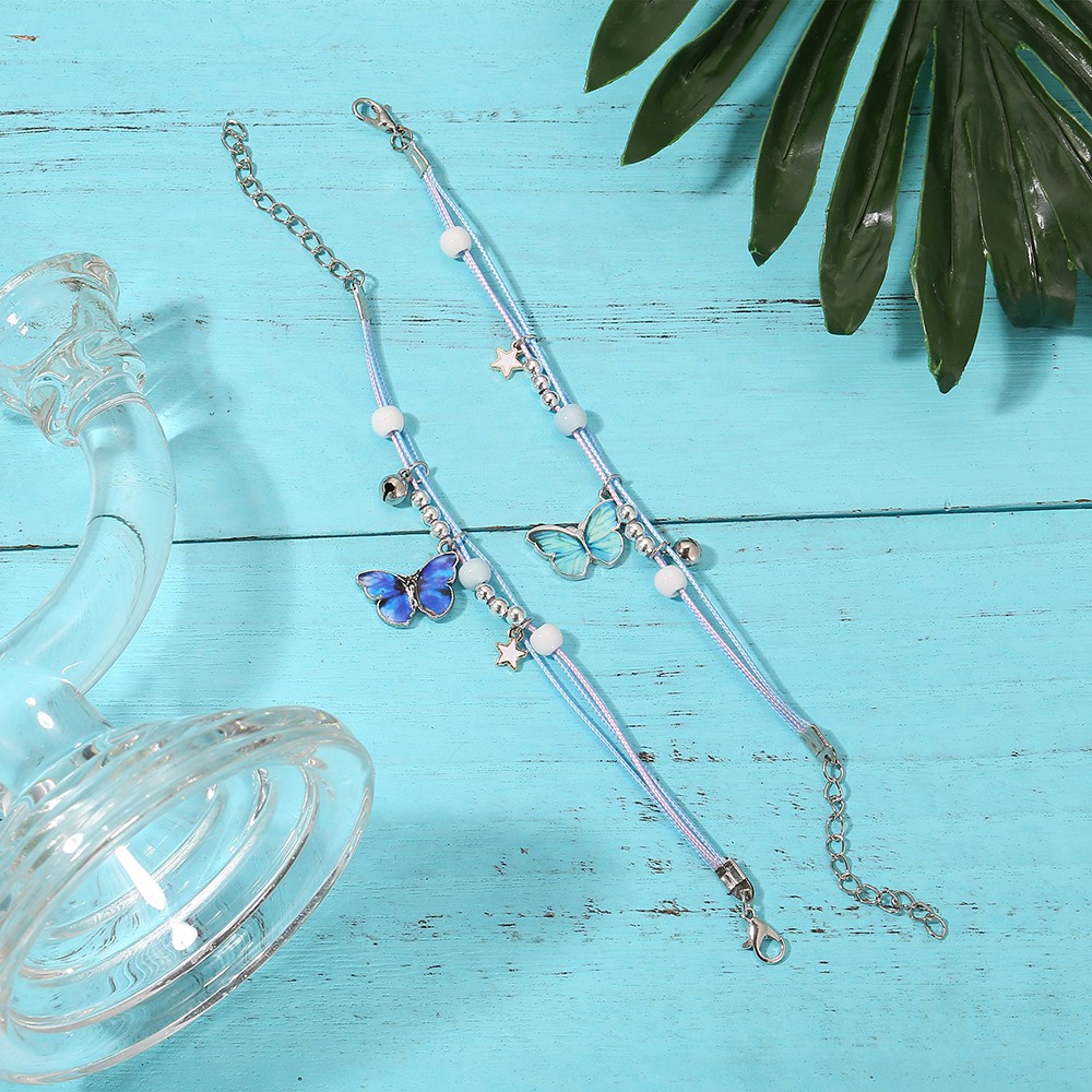 Versi Korea Fashion Kupu-kupu Bintang Liontin Gelang Retro Adjustable Jalinan Gelang Keramik Manik-manik Wanita Perhiasan Aksesoris