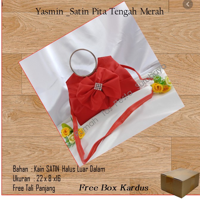 Tas Etnik,Tas Kekinian,Tas Satin,Yasmin _Satin Pita Tengah Merah