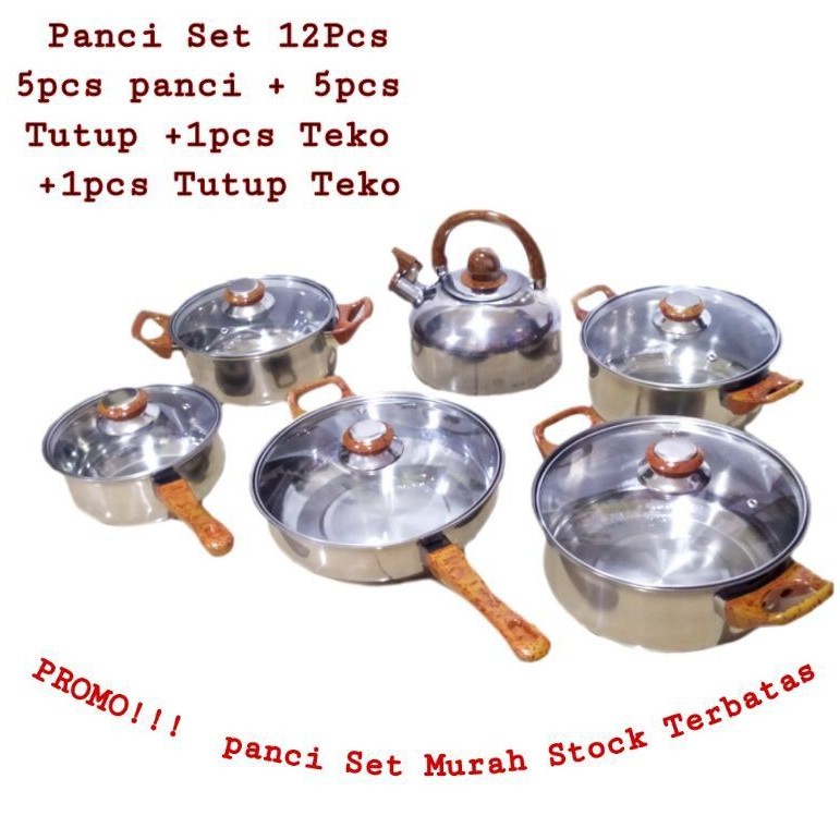 A1 Panci Set Stainless steel Peralatan Masak Lengkap dengan teko