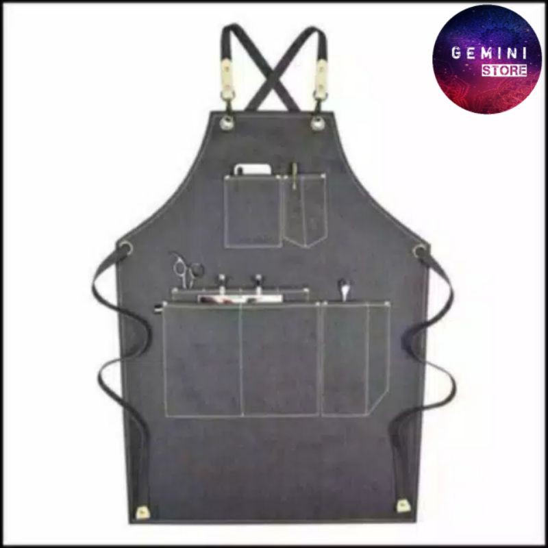 Celemek Apron Barista Clemek Appron Barbershop Kanvas Pria Wanita Unisex