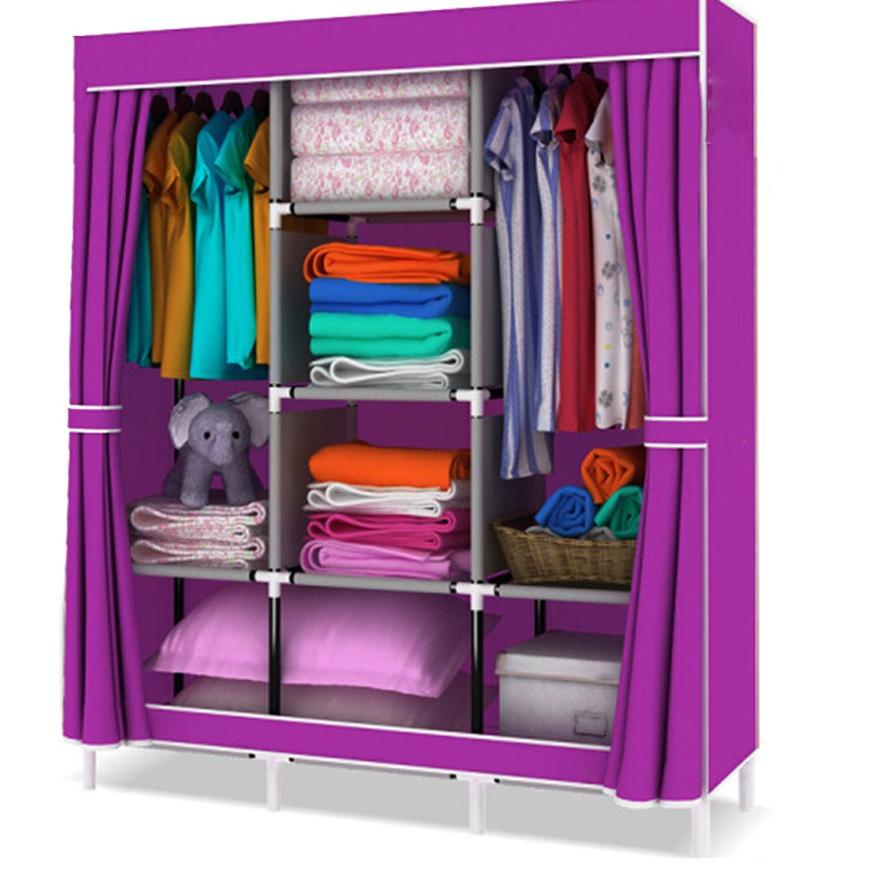 Sedang Laris Lemari Pakaian Kain Portable Jumbo 88130 Lemari 3 Sekat Lemari Baju