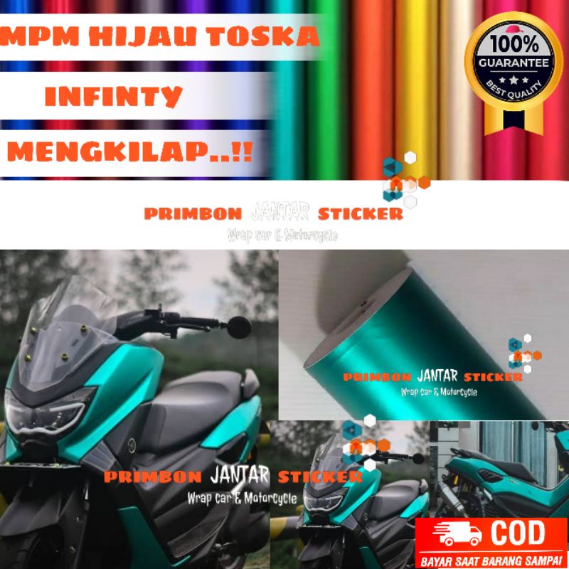 Sticker skotlet motor mobil metalik chrom doff hijau toska mpm mengkilap hijau tosca merk infinty