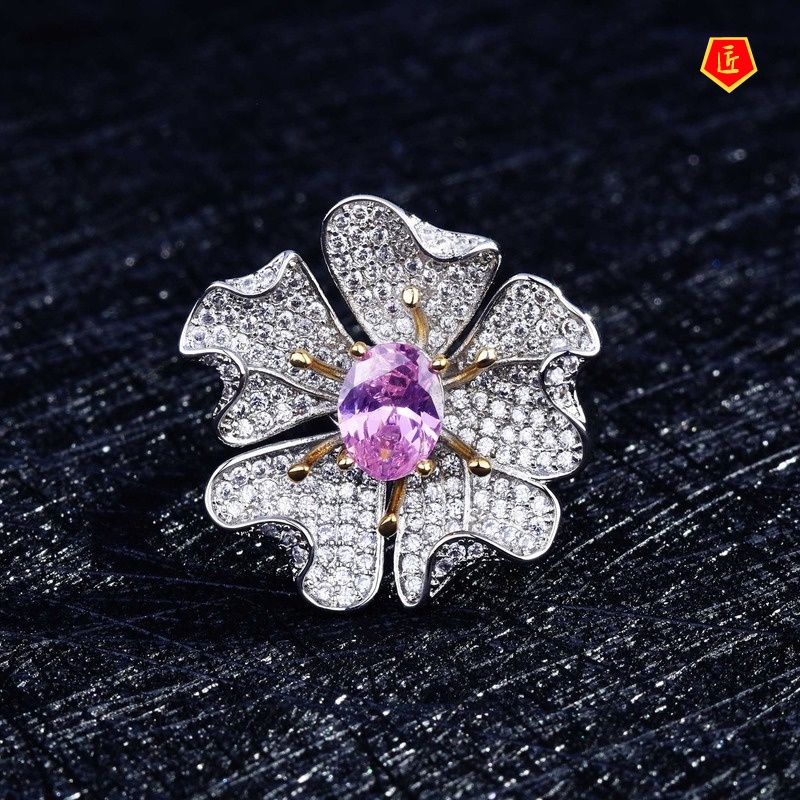 [Ready Stock]Luxury High-Precision Jewelry Micro-Inlaid Full Diamond Flower Ring