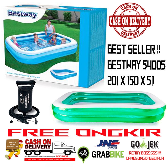 BIG SIZE Bestway Kolam Renang Anak dan Keluarga Biru Rectangle 54005 + Pompa Angin + Lem Swiming pool kolam renang anak jumbo hadiah anak hadiah ultah anak kado anak kolam renang anak murah