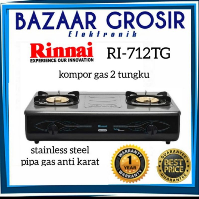 Jual KOMPOR GAS 2 TUNGKU RINNAI STAINLESS RI 712 TG HITAM RI712TG API ...