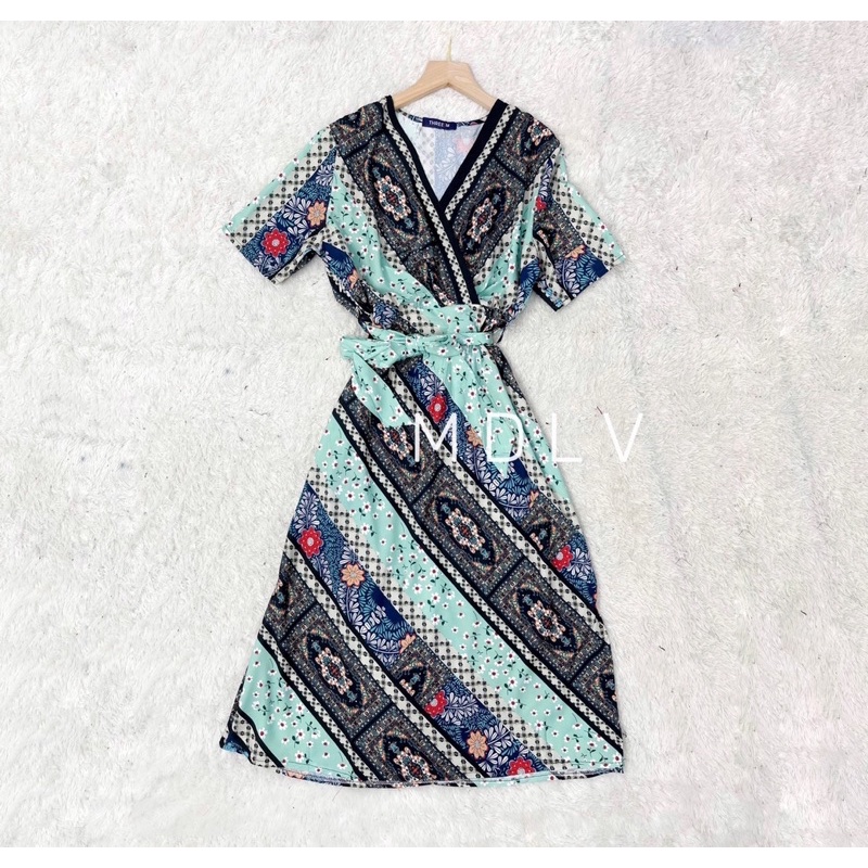 MDLV ~ 12345# Canberra Midi Wrap Dress Batik Premium Fashion Import