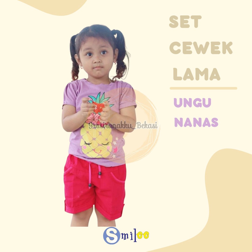 Setelan Anak Cewe Ungu Nanas Size 1,2,3thn Murah