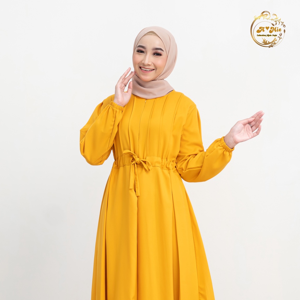 Melia Dress 1 Kondangan Series Baju Fashion Muslim Dress Simple Elegant Gamis Kekinian Set OOTD Hijab Korean Style Basic Dress Hijab Casual Best Seller Dress Muslimah Wanita Busui Friendly Baju Gamis Abaya Turkey Size S M L XL Gamis Jumbo Polos Termurah-MUSTARD