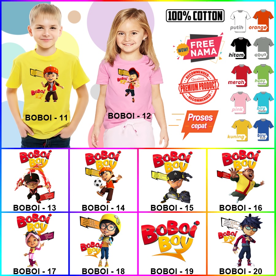 Baju Kaos ANAK DAN DEWASA BOBOBOI BOBOIBOY COUPLE (FREE NAMA)