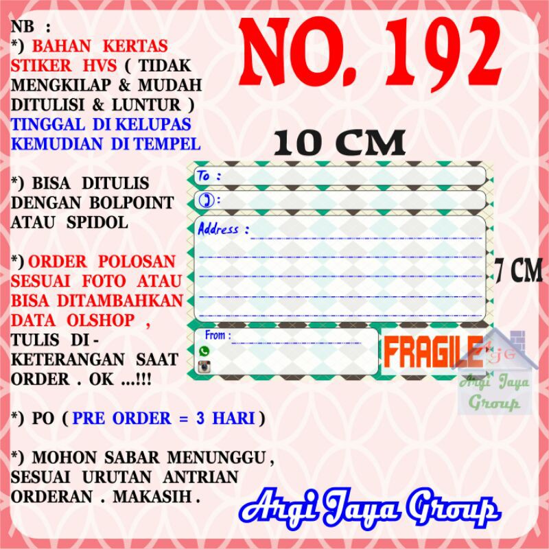

Stiker HVS - Stiker Pengiriman - Sticker Alamat Olshop Murah Nomer 192-10x7cm