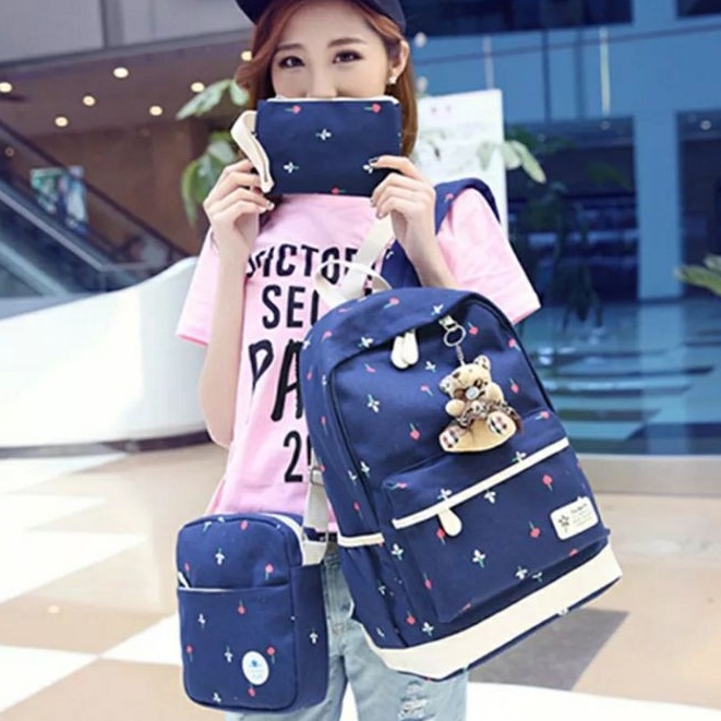 MOEZHA TAS _ Tas Sekolah (TULIP) Untuk Anak Perempuan Remaja Tas Ransel Lucu Backpack Besar Solid Kanvas PL952