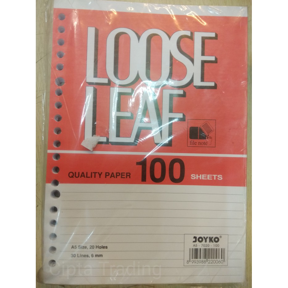 

note - Joyko - loose leaf A5 100 pieces (each)