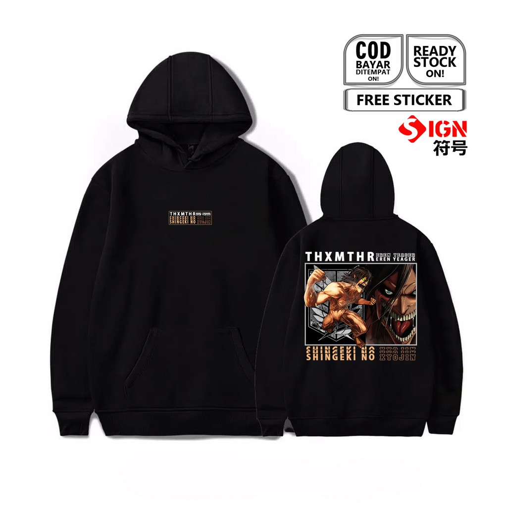 HOODIE EREN JAEGER SHINGEKI NO KYOJIN ANIME MANGA BAJU JEPANG ATTACK ON TITAN EREN YEGA JAPAN SIGN