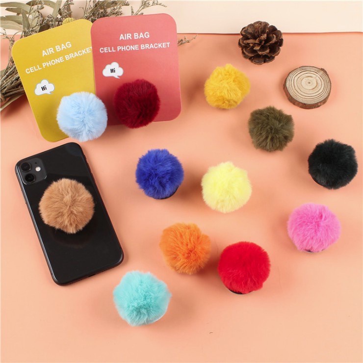 POP SOCKET POMPOM 3D POP SOCKET BULU WARNA AKSESORIS HP MH.ID