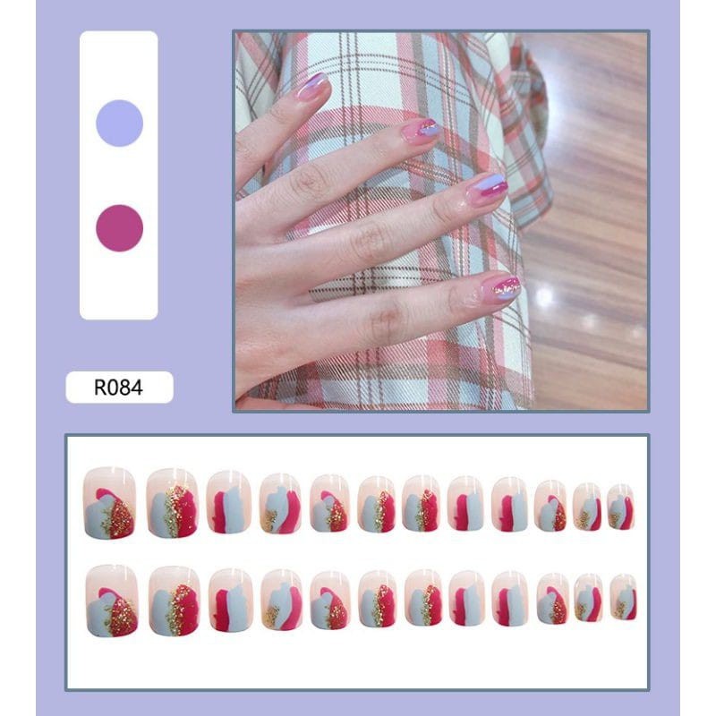 {R080-R095} kuku palsu fake nail art kode R [isi 24pcs + lem + box] kuku palsu R-Fake nail art R