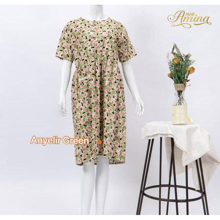 Short dress anyelir green,home dress busui,casual dress mirip kiciks,katun jepang ori