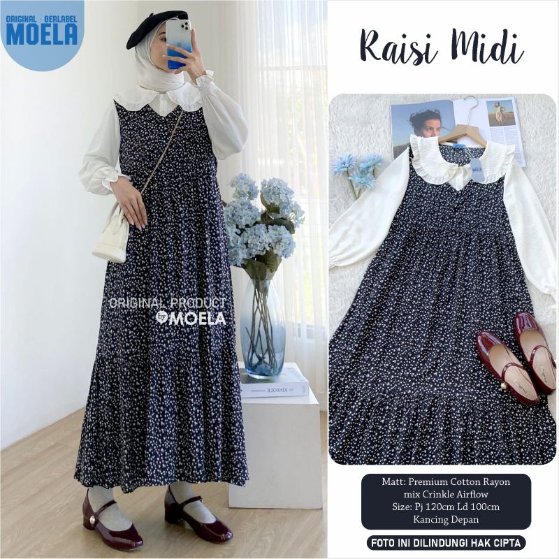 MIDI DRES WANITA BAHAN PREMIUM COTTON RAYON MIX CRINKLE AIRFLOW LD 100 BY MOELA