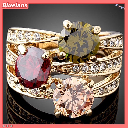 Bluelans Cincin Kristal Cubic Zirconia 9K Gold Plated Untuk Wanita