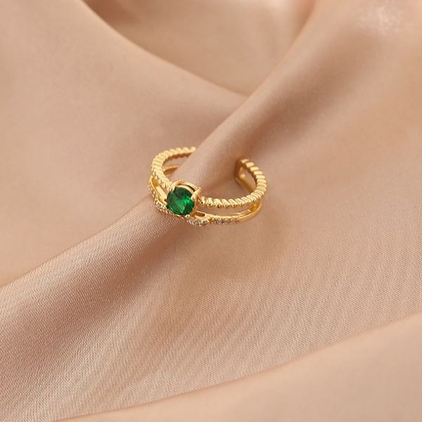 cincin retro emerald double layer rings jci079 (2J3)