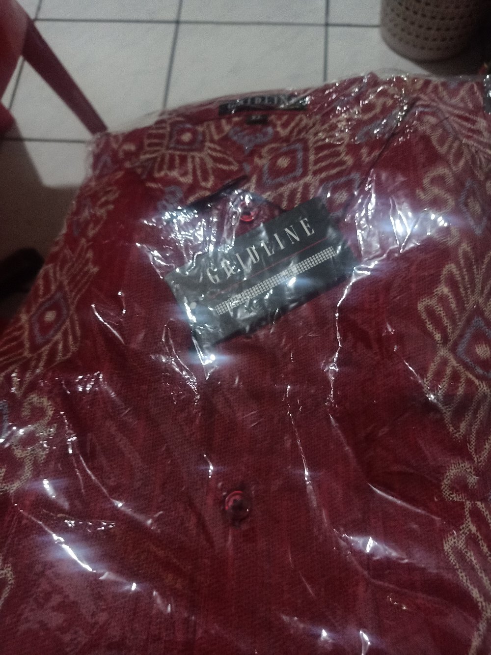 [gridline - R070 Maroon & Steel Blue] Kemeja Batik Pria Katun Lengan Pendek Regular Songket Seragam