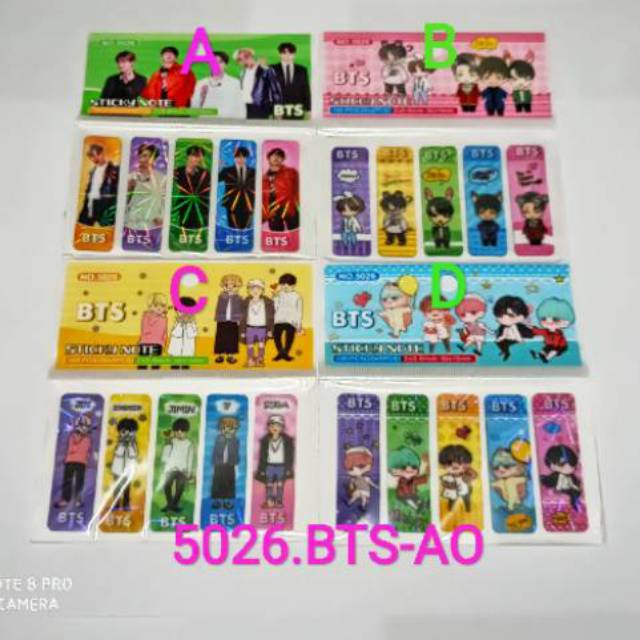 Pembatas Buku Plastik Sticky Notes Stick Note Karakter BTS BT21 KARTUN Lucu Stick Marker Memo