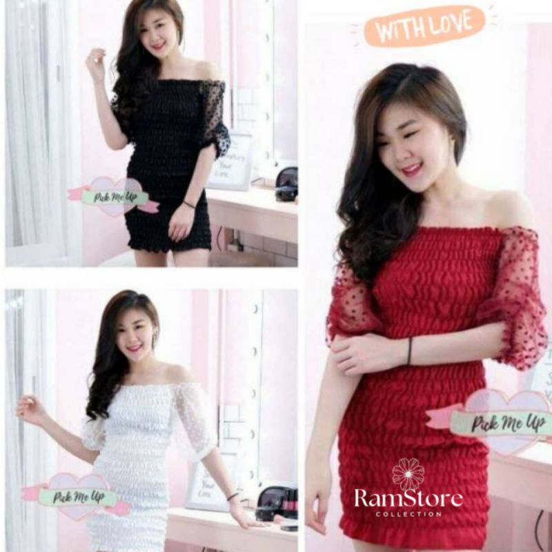 Dress Kanaya Sexy/Dress Sabrina Mix Tangan Polka/BodyCon Baju Jumbo