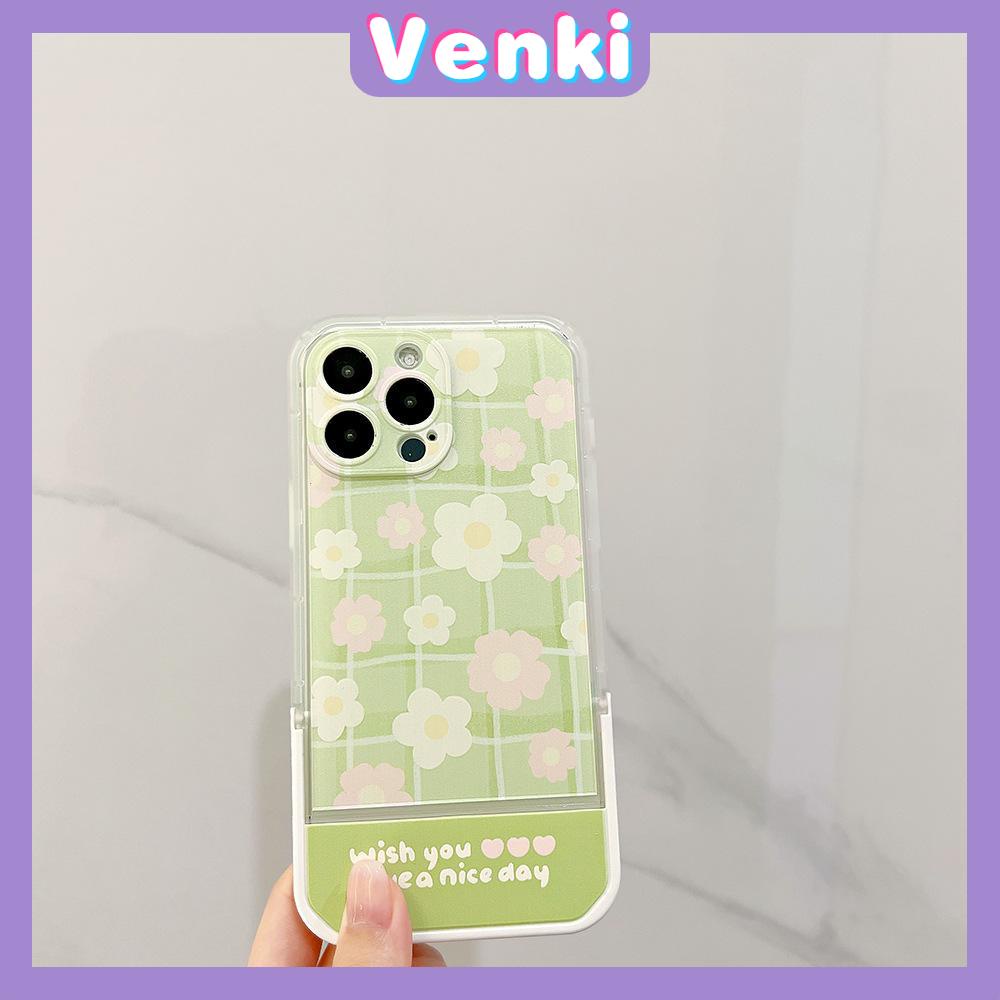 iPhone Case Silicone Soft Case Clear Case Folding Stand Airbag Shockproof Protection Camera Green Plaid Flower Compatible For iPhone 11 13 Pro Max 12 Pro Max 7Plus xr