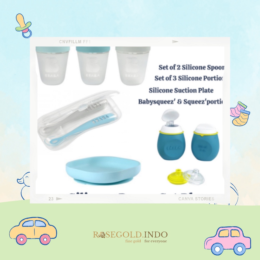 (FREE EMAS MINI) BEABA BABY SILICONE POWER SET| PERALATAN MAKAN BAYI SILIKON UNTUK HADIAH MPASI