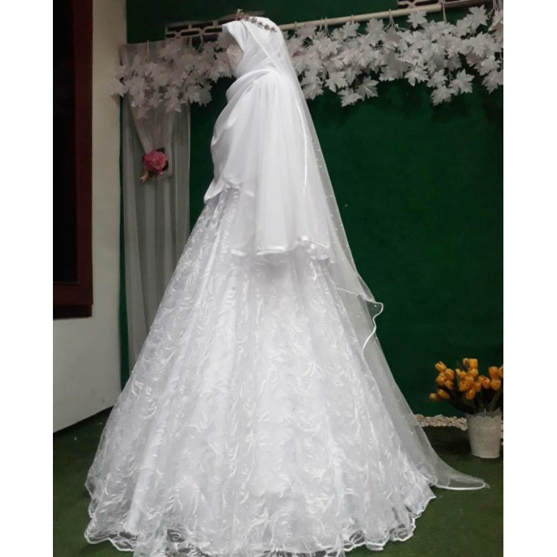 gaun pengantin muslimah syar'i gaun akad gaun walimah gamis walimah wedding dress muslimah syar'i