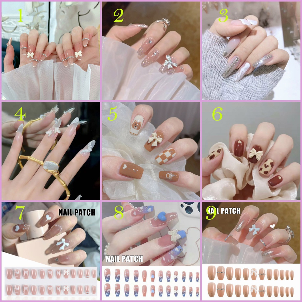 24pcs / Set stiker kuku palsu anti nail air 3d imlek kuku palsu murah pengantin panjang pendek anak bening polos wedding kaki manikur set nail sticker art