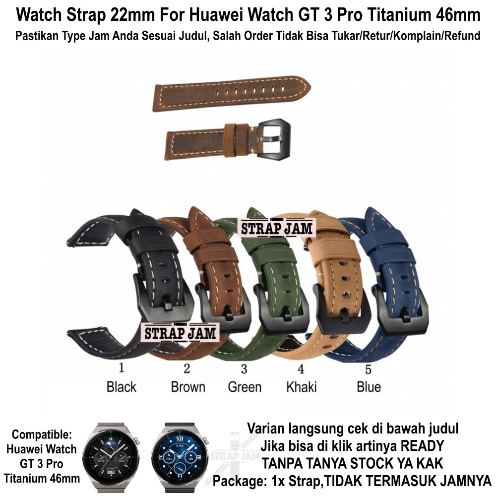 CRAZY HORSE 22mm Strap Huawei Watch GT3 GT 3 Pro 46mm - Tali Jam Tangan Kulit Leather Tebal