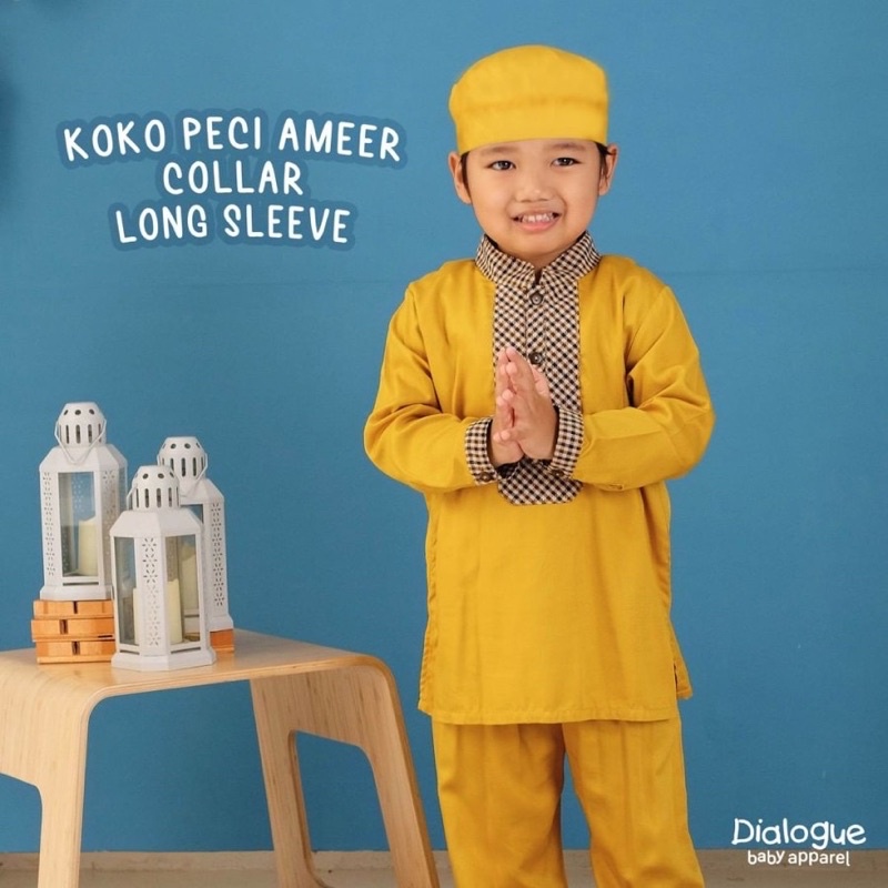 Dialogue Stelan Peci Koko Anak Lebaran AMEER COLLAR SET LONG SLEEVE 1 Stel / Setelan Koko Baju Panjang Koko bayi Anak Dialogue