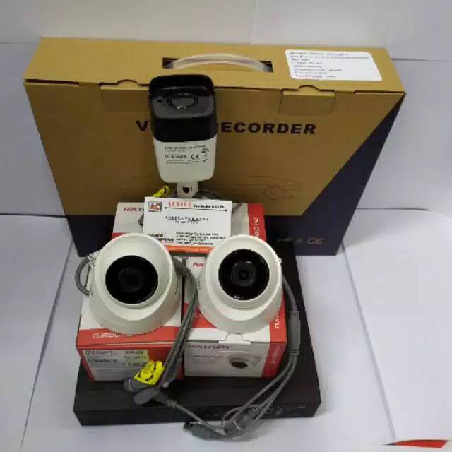 PAKET KAMERA CCTV HIKVISION 3 CAMERA 5MP FULL HD 5 MP MEGAPIXEL 2560 P 4 CH CHANNEL KABEL 100 METER