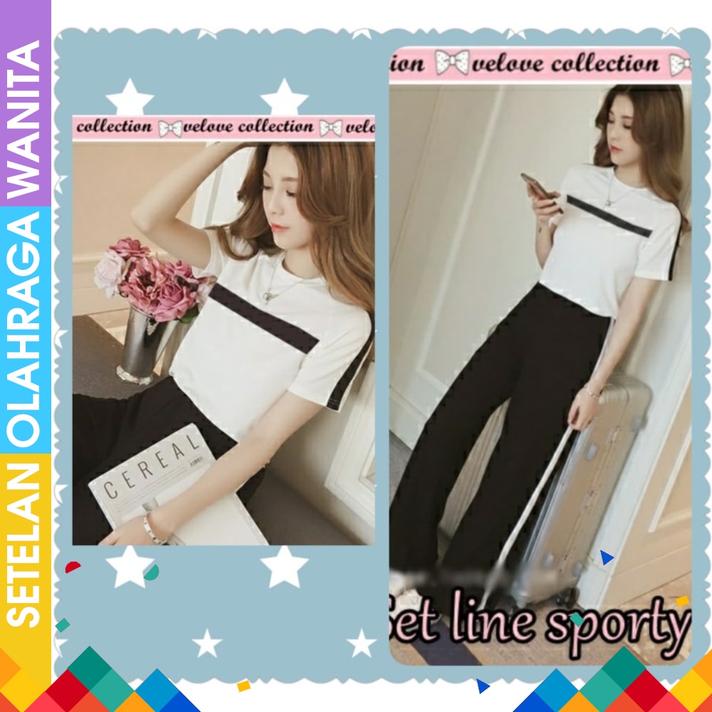 Setelan senam muslim premium bahan squba navy lis putih Baju senam olahraga fitness zumba aerobik