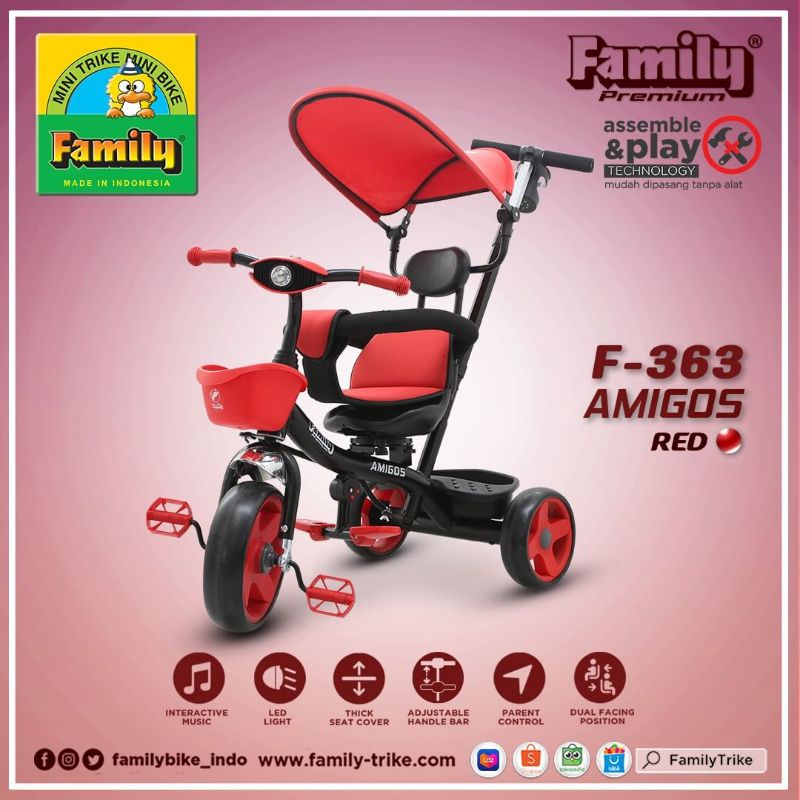 Bisa COD ready sepeda anak roda tiga Family F363/dudukan bisa diputar 360⁰