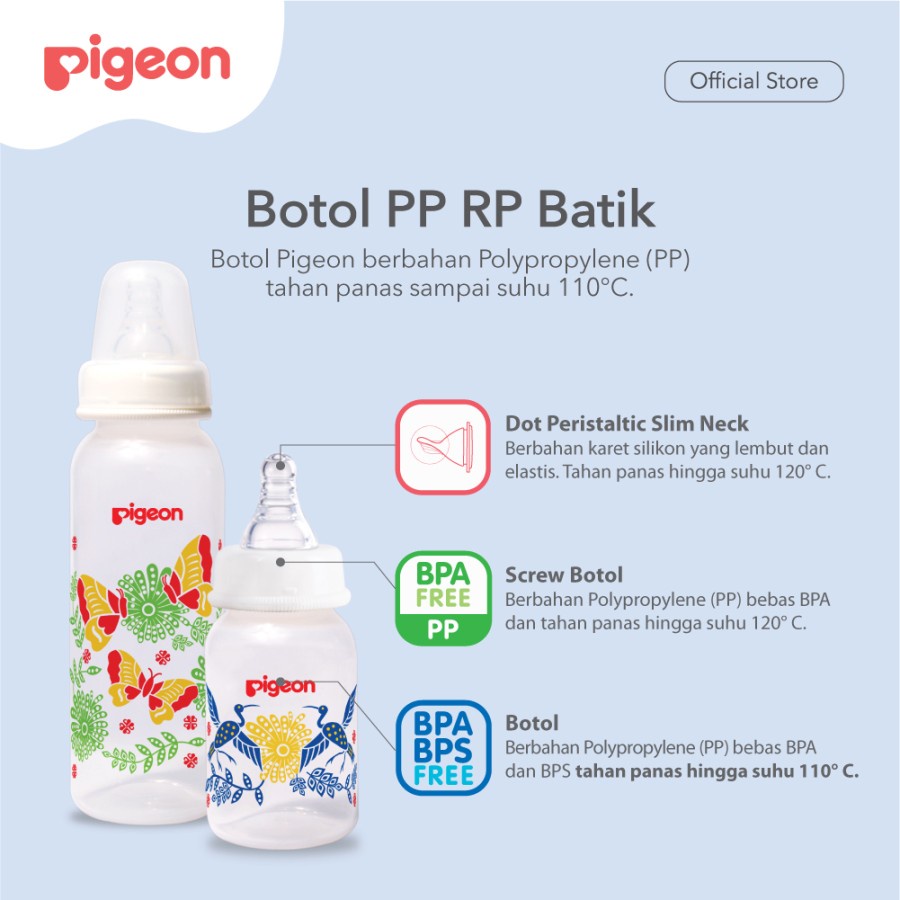 PIGEON BOTTLE PP RP 120ML PREMIUM DUS WITH S TYPE SILICONE NIPPLE - BATIK BANGAU (BOTOL)