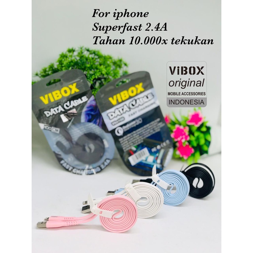 new~KABEL DATA MICRO IPHONE &amp; TYPE C VIBOX vb100 fast charging 2,4A 1m candy pack kabel data iphone