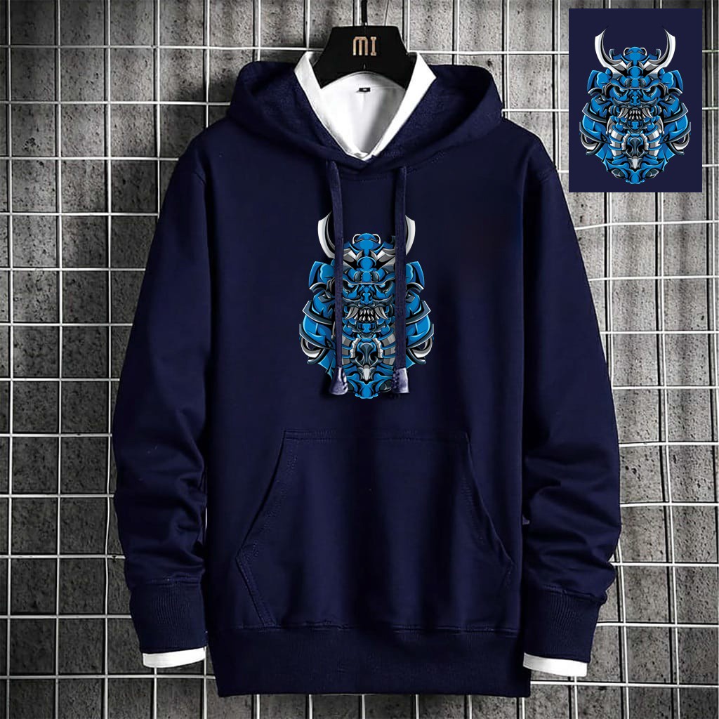 INDOSAN-SWEATER HOODIE BLUE SAMURAI-HOODIE DISTRO BAHAN FLEECE MOTIF GAMBAR DTF-REAL PICT-BISA COD