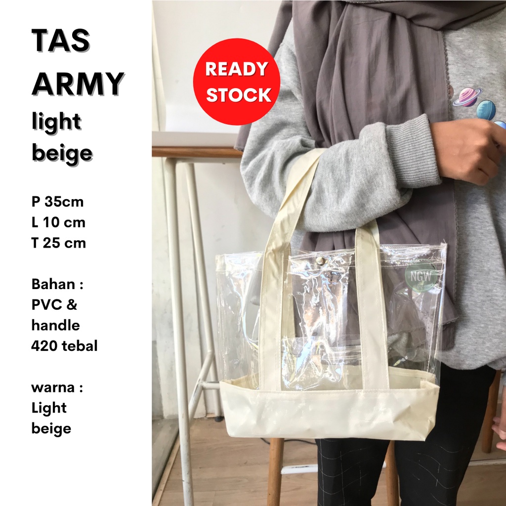 Tas pvc hampers goodie bag ARMY light beige 35x25x10