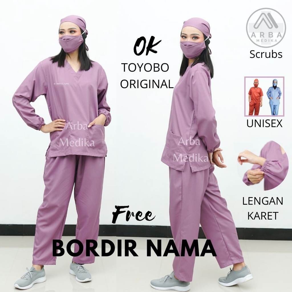 Baju Jaga OKA OK Perawat Dokter Bidan Lengan Panjang KARET FREE BORDIR TOYOBO Original PART 2