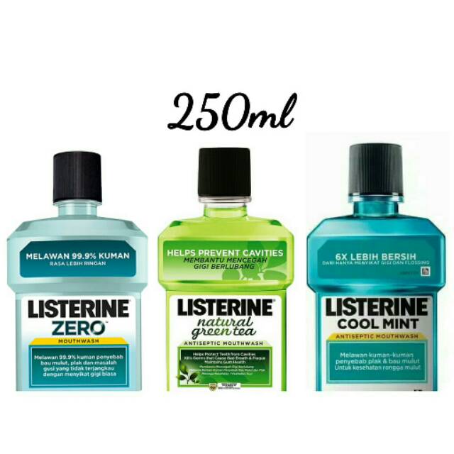 Jual LISTERINE MOUTHWASH COOL MINT, NATURAL GREEN TEA, & ZERO 250ml