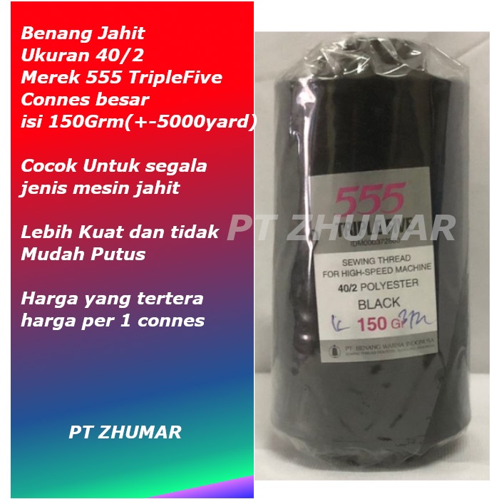 Benang Jahit Polyester ukuran 40/2 Merek 555 Triple Five Connes Besar